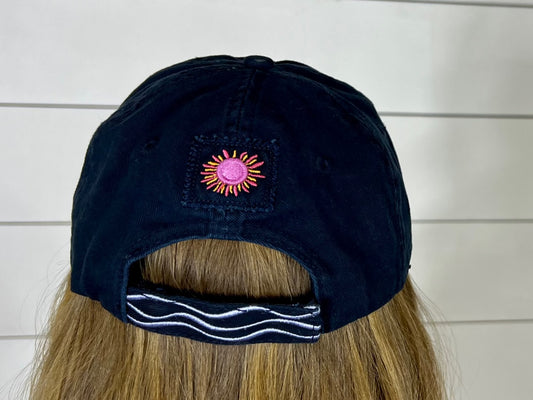 Lake Happy Logo Cap Navy and Green Embroidered Logo Design