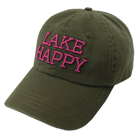 Lake Happy Cap Olive Fuchsia Embroidered Logo Design