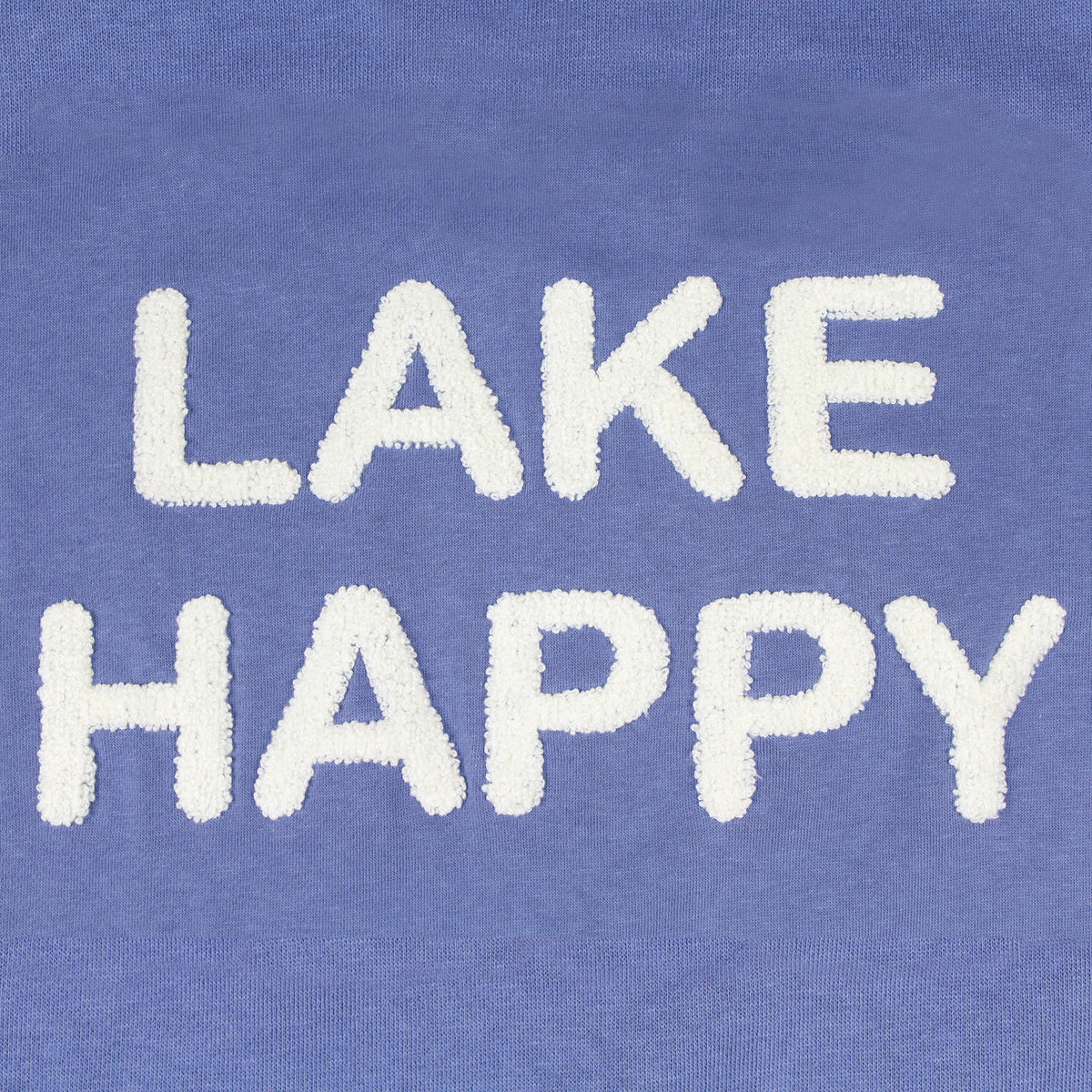 Lake Happy Hooded Sweatshirt Bleached Denim White Chenille Logo Design
