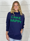 Lake Happy Hooded Sweatshirt Drawstring Chenille True Navy Kelly Green