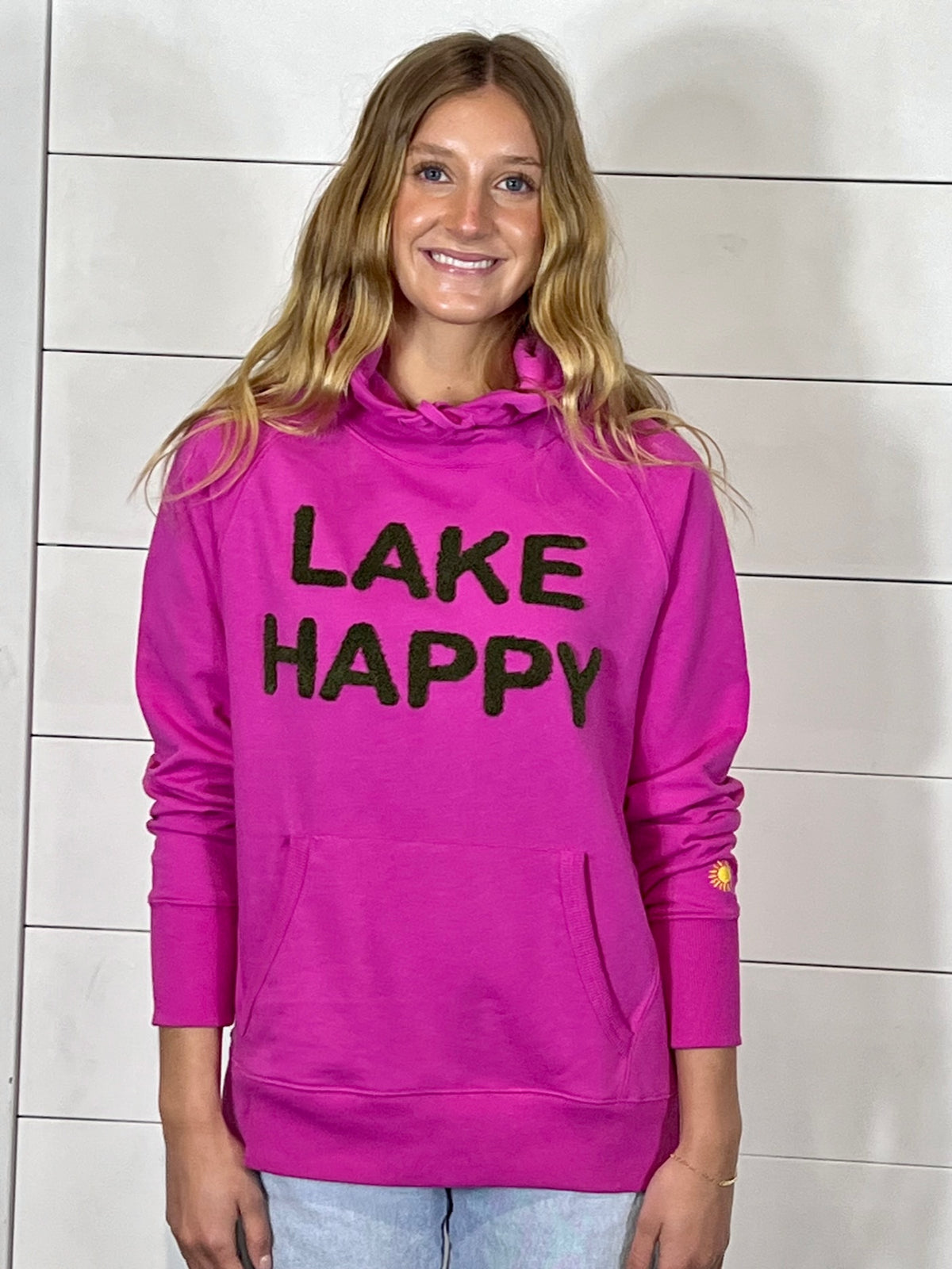 Lake Happy Hooded Sweatshirt Chenille Very Berry Embroidered