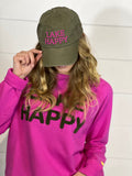Lake Happy Cap Olive Fuchsia Embroidered Logo Design