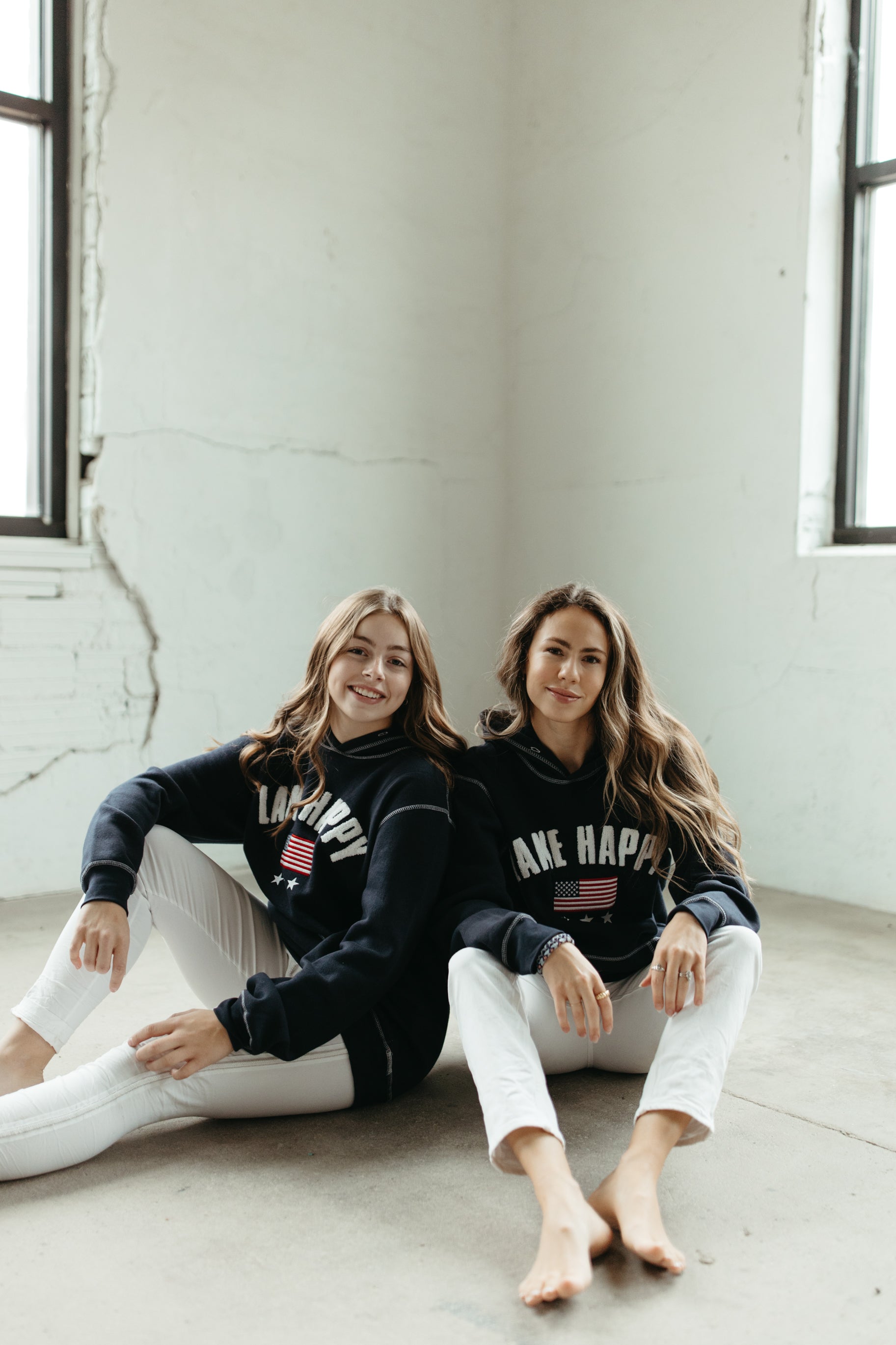 Lake Happy Hooded Sweatshirt Navy Blue USA Flag Design