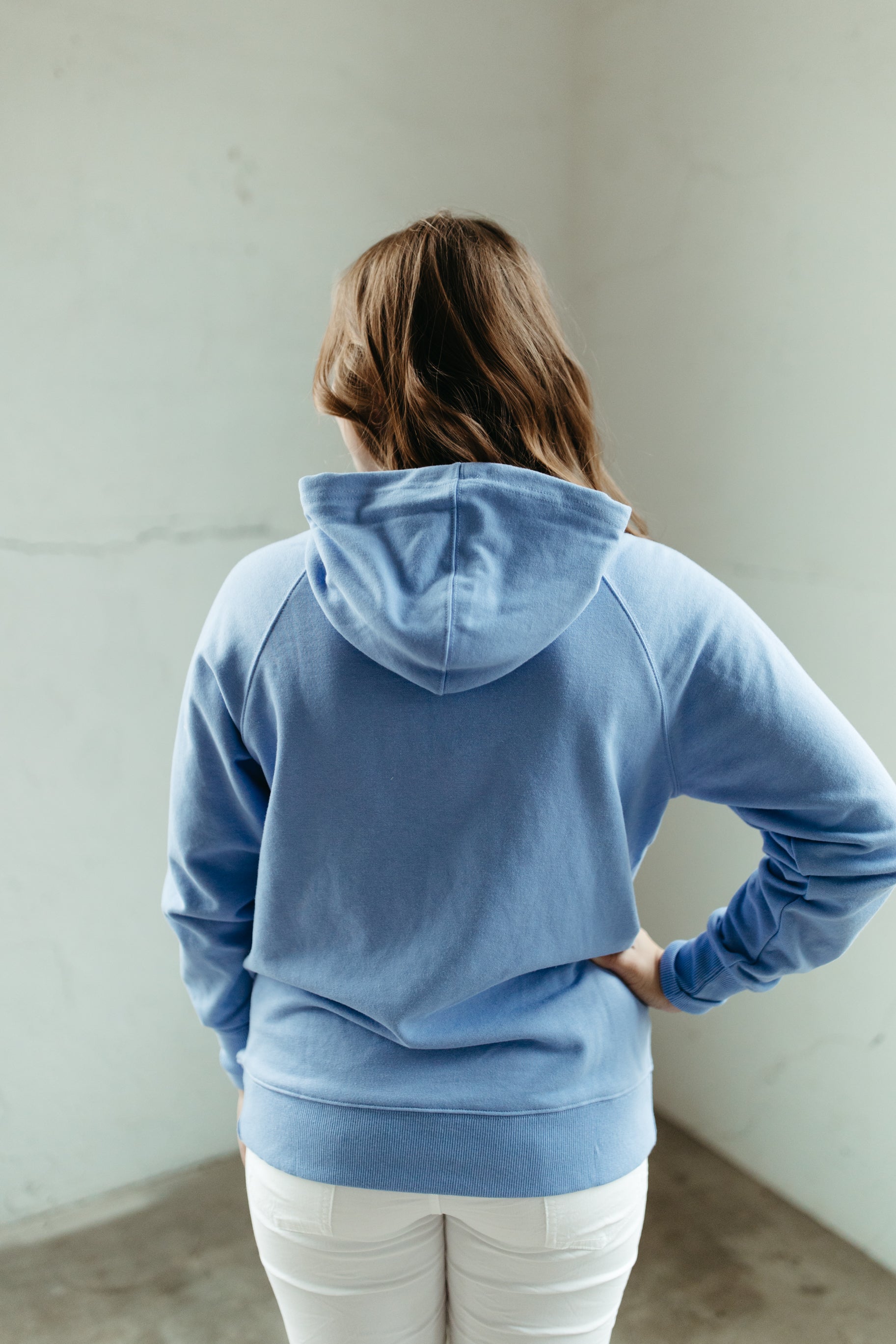 Lake Happy Hooded Sweatshirt Chenille Sky Blue Logo Design