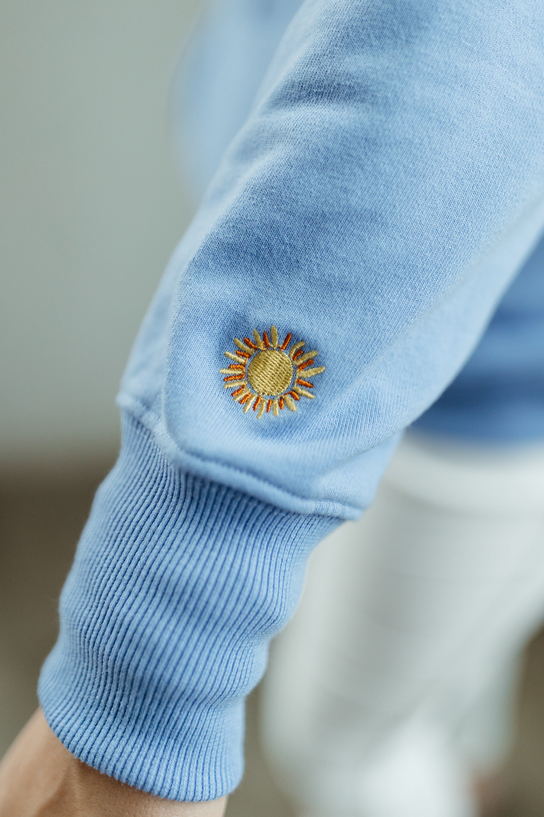 Lake Happy Hooded Sweatshirt Chenille Sky Blue Logo Design