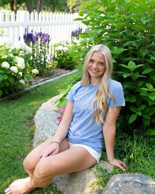 Lake Happy Short Sleeve Classic T-shirt Sky Blue Script Logo