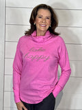 Lake Happy Long Sleeve Hooded Cowl Neck T-shirt Pink