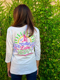 Lake Happy 3/4 Sleeve Tee Shirt White Neon Design
