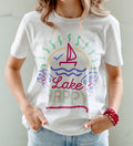 Lake Happy Short Sleeve Classic Tee Shirt White Neon Logo Design