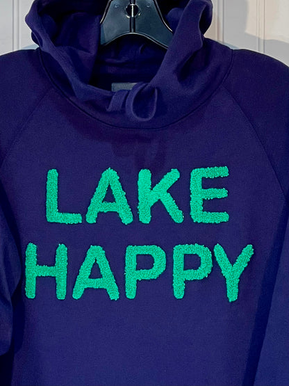 Lake Happy Hooded Sweatshirt Drawstring Chenille True Navy Kelly Green