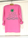 Lake Happy Long Sleeve T-Shirt Fuchsia Pink Kelly Green Logo Design
