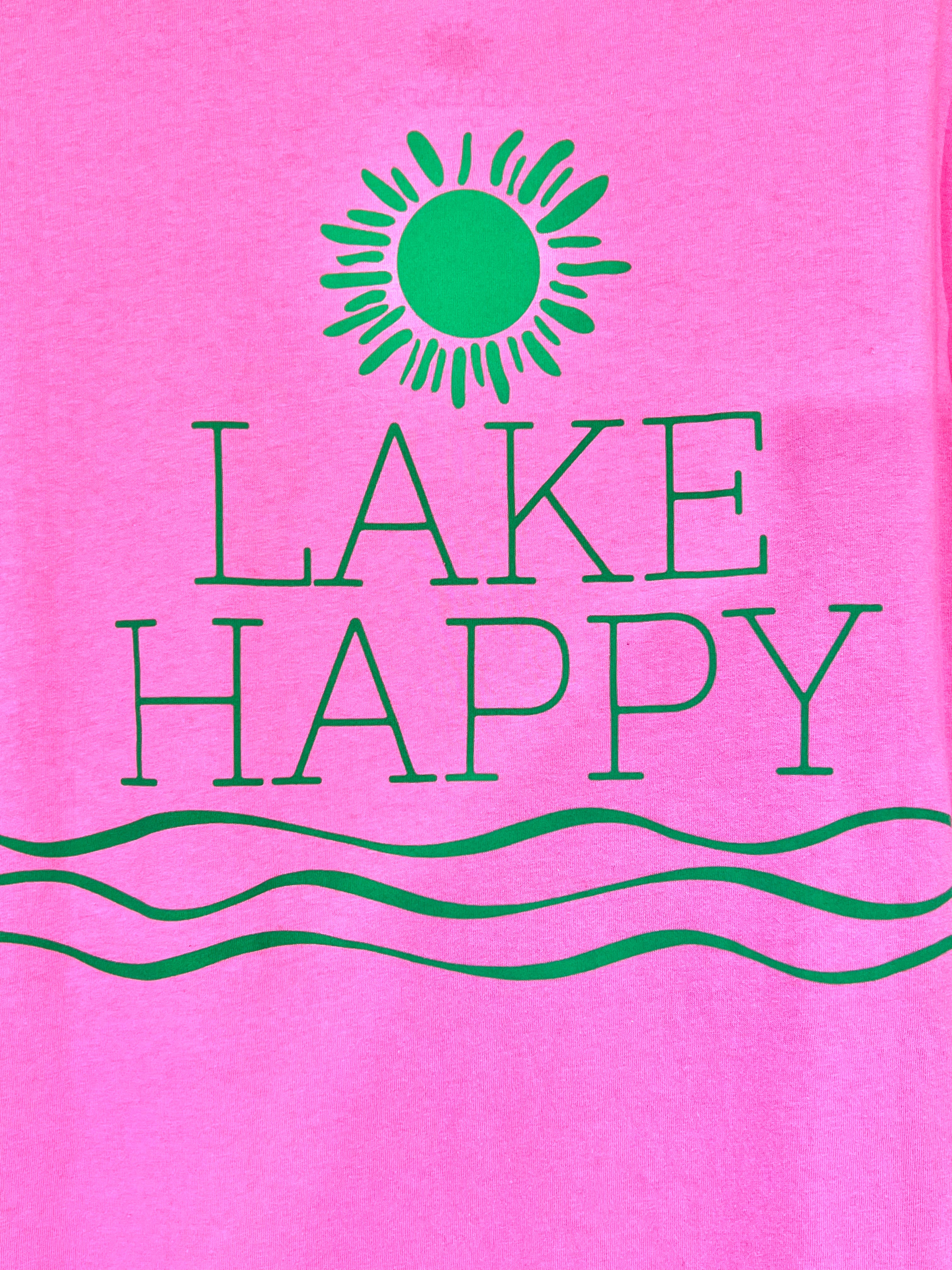 Lake Happy Long Sleeve T-Shirt Fuchsia Pink Kelly Green Logo Design