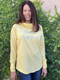 Lake Happy Long Sleeve Hooded Cowl Neck Tee Shirt Buttercup Yellow