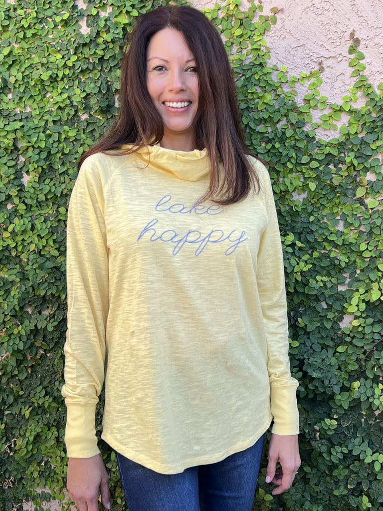 Lake Happy Long Sleeve Hooded Cowl neck Tee Shirt Buttercup