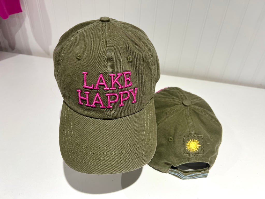 Lake Happy Cap Olive Fuchsia Embroidered Logo Design