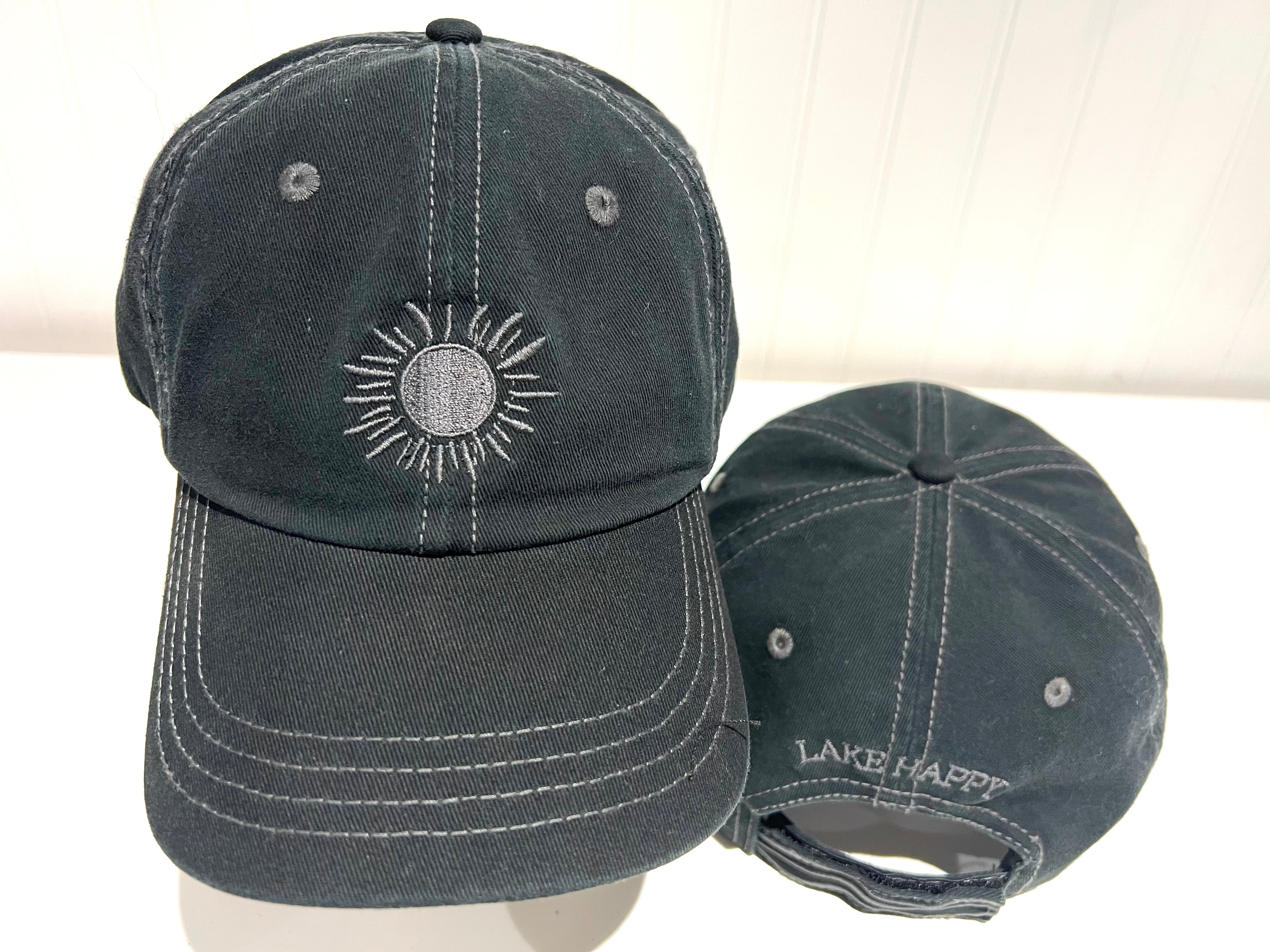 Lake Happy Cap Black Embroidered Logo