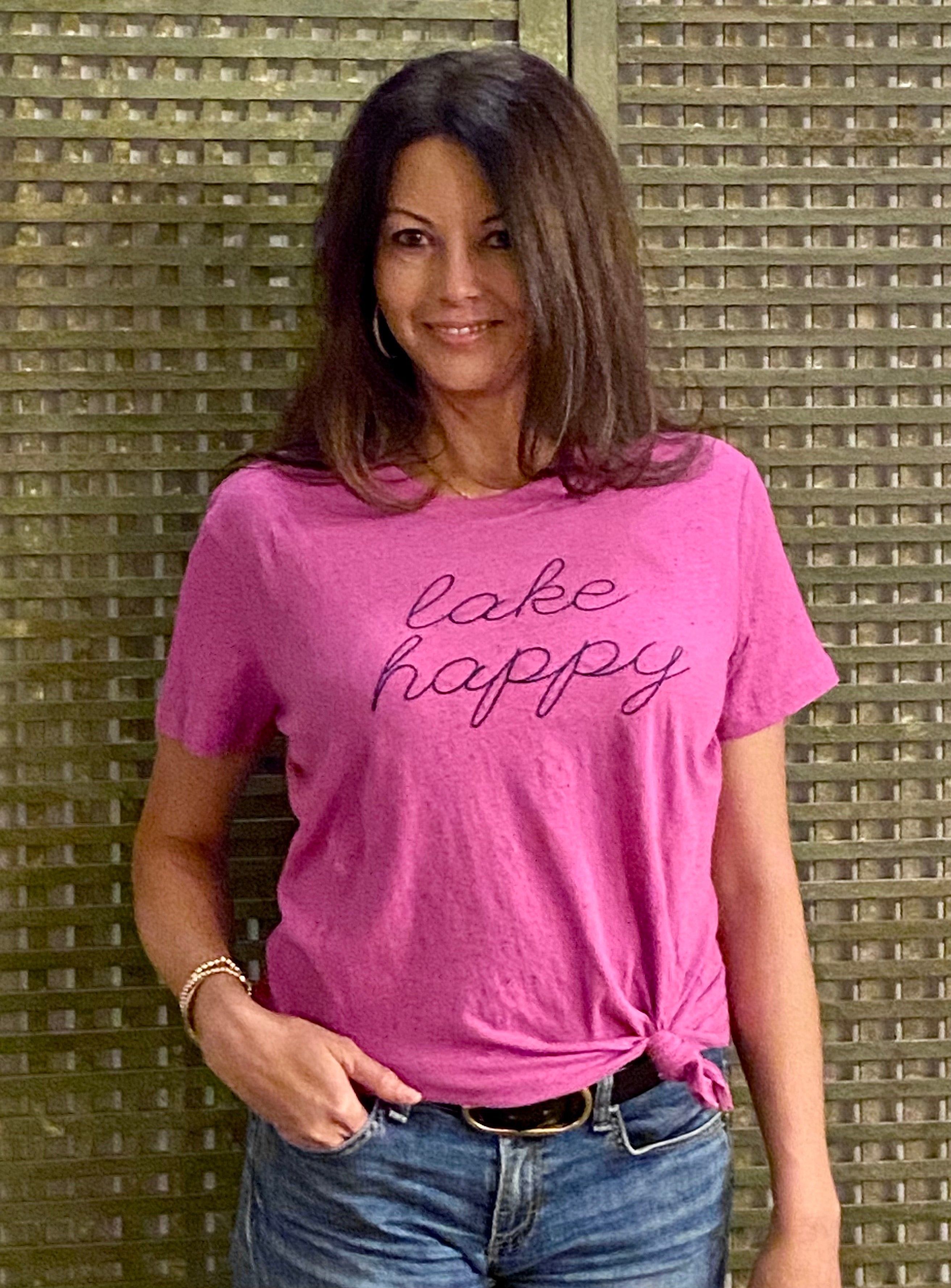 Lake Happy Short Sleeve Classic T-shirt Very Berry Script Logo Design