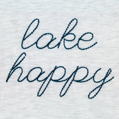 Lake Happy Long Sleeve Hooded Cowl Neck T-shirt Heather Grey Stitched Logo Design