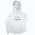 Lake Happy Long Sleeve Hooded Cowl Neck T-shirt Heather Grey Stitched Logo Design