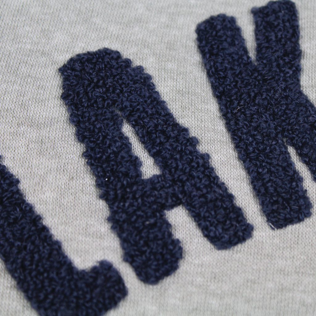 Lake Happy Hoodie Chenille Sweatshirt Grey Navy Logo Design