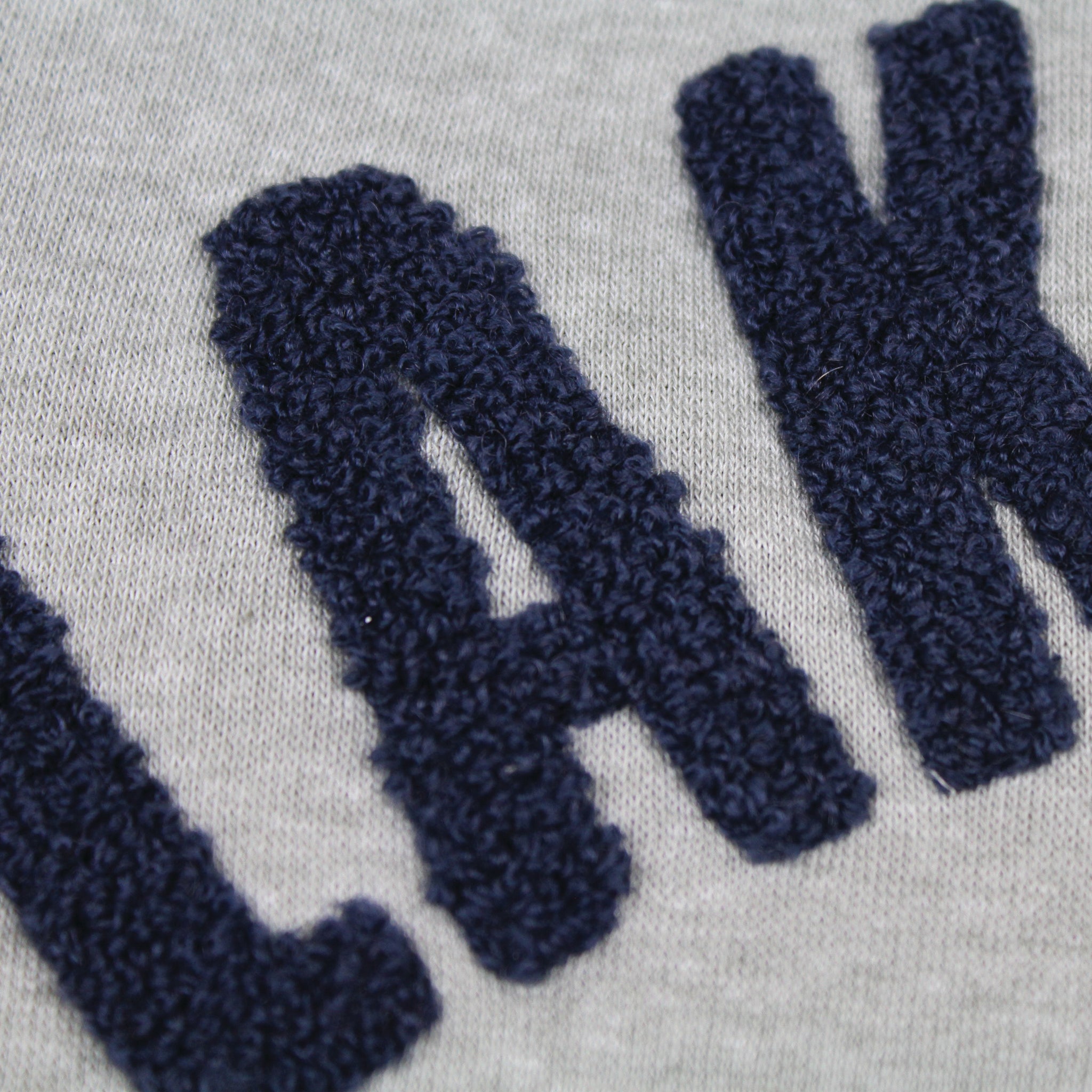 Lake Happy Hoodie Chenille Sweatshirt Grey Navy Logo Design