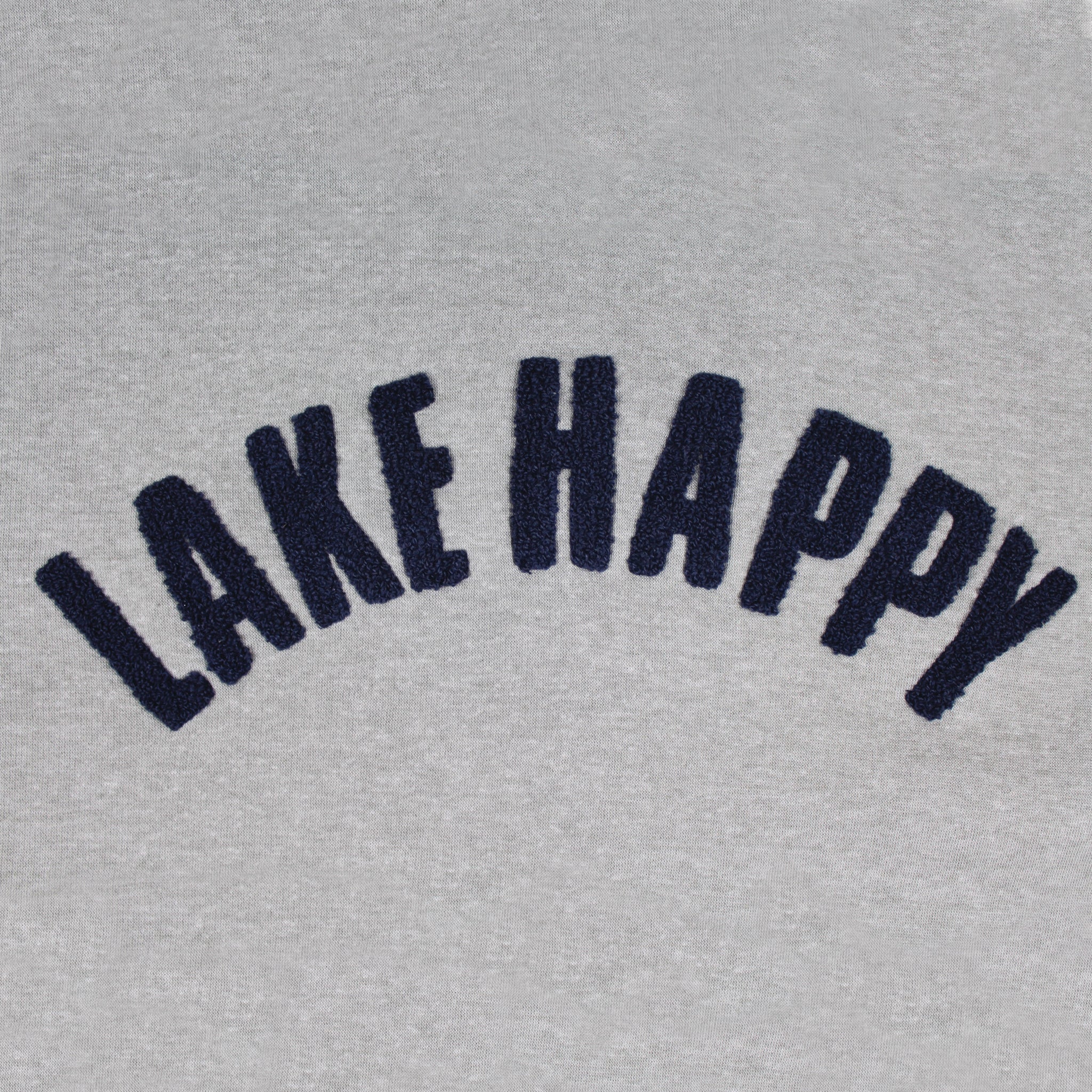 Lake Happy Hoodie Chenille Sweatshirt Grey Navy Logo Design