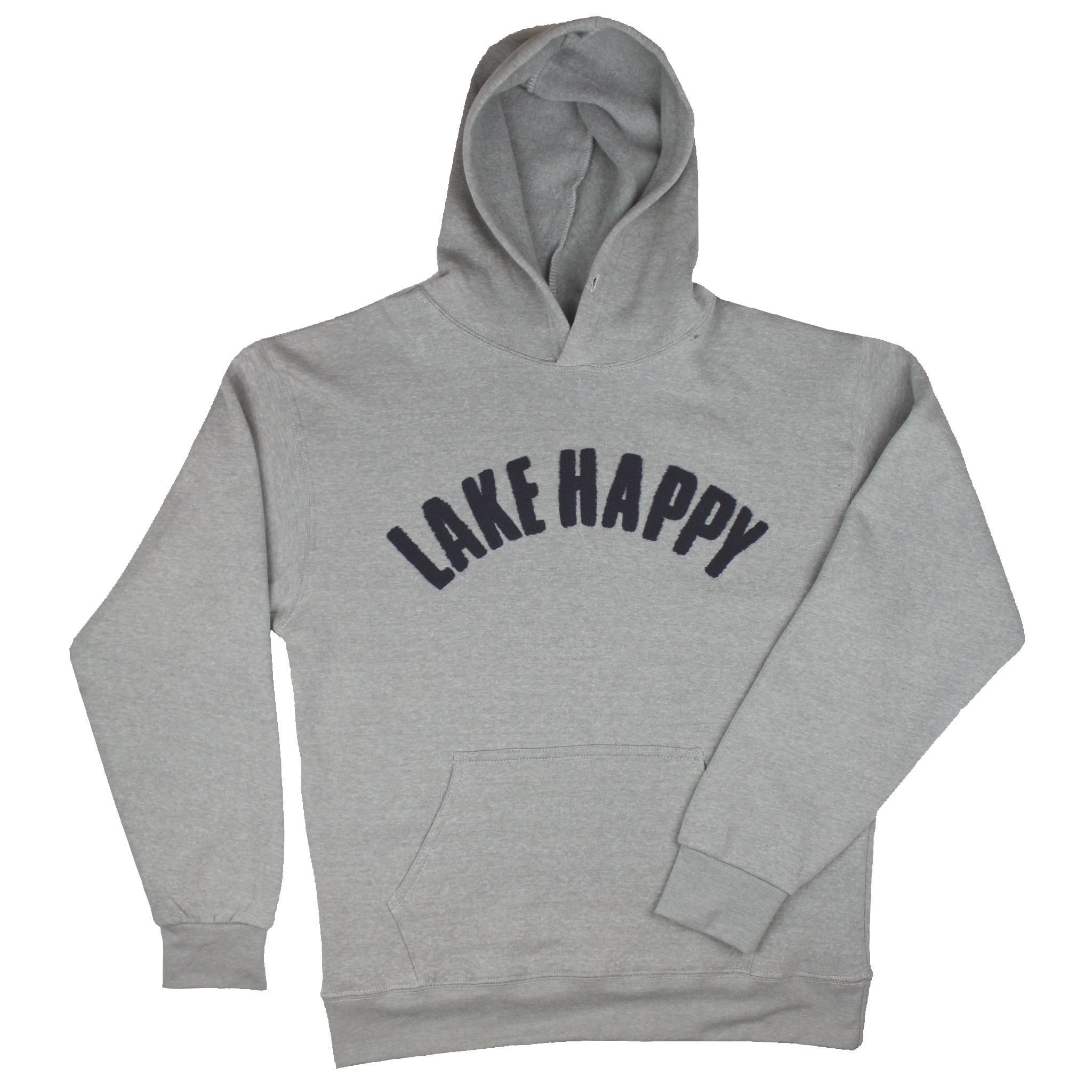 Lake Happy Hoodie Chenille Sweatshirt Grey Navy Logo Design