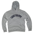 Lake Happy Hoodie Chenille Sweatshirt Grey Navy Logo Design