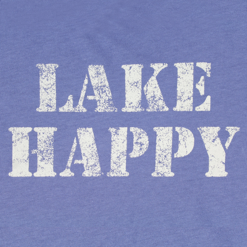 Lake Happy Youth Short Sleeve T-shirt Bleached Denim Stencil Logo Design