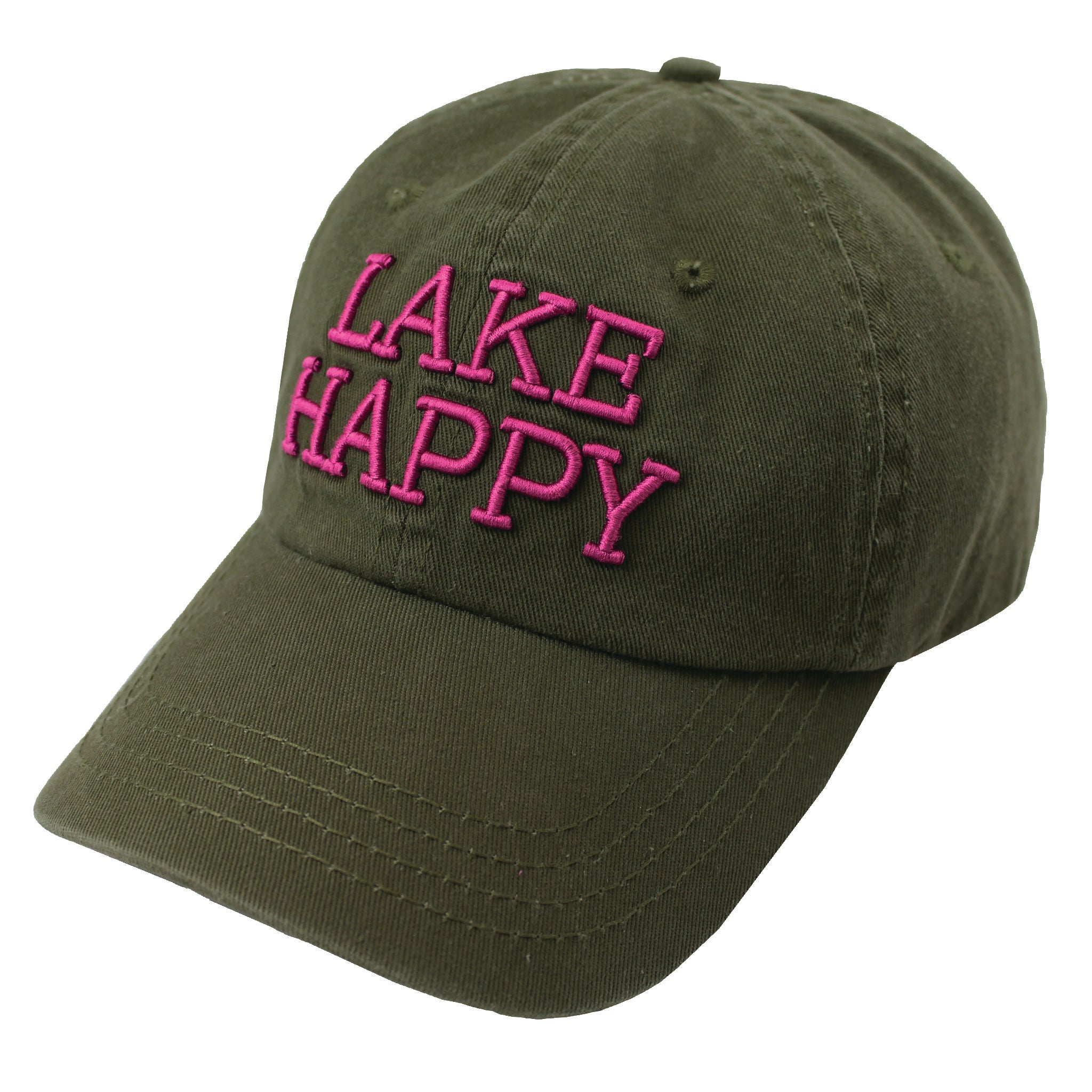 Lake Happy Cap Olive Fuchsia Embroidered Logo Design