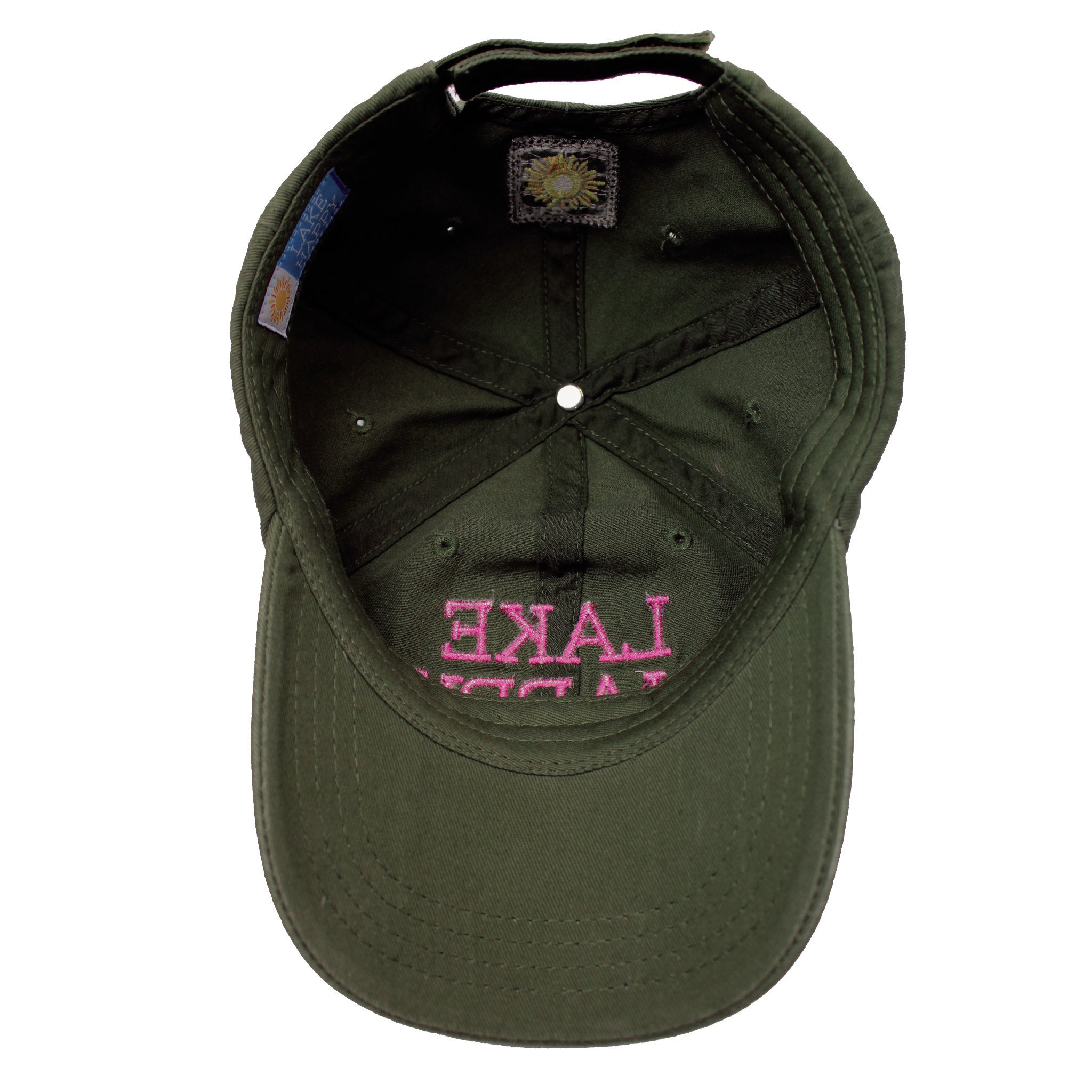 Lake Happy Cap Olive Fuchsia Embroidered Logo Design