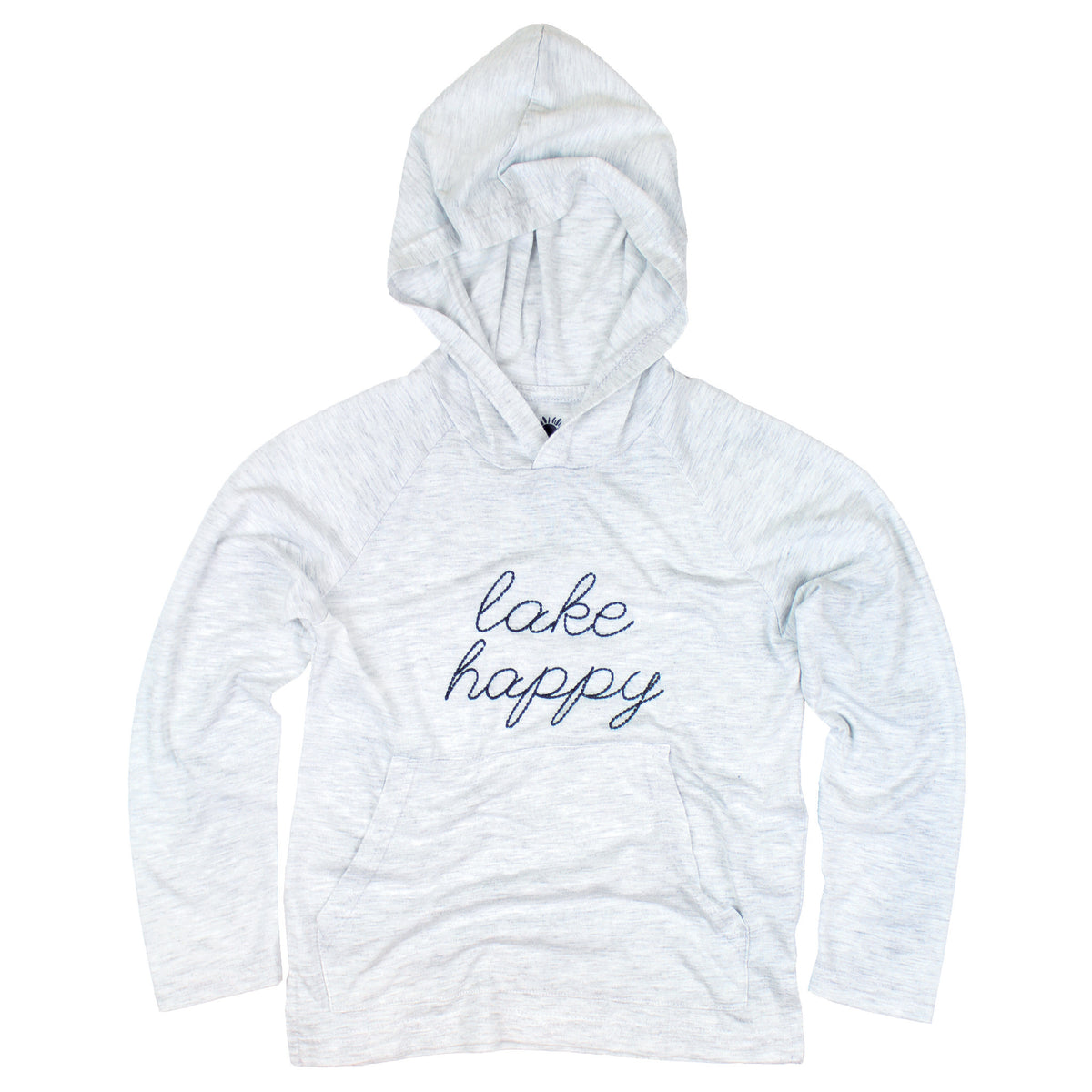 Lake Happy Youth Long Sleeve Hooded T-shirt Heather Grey Script Logo