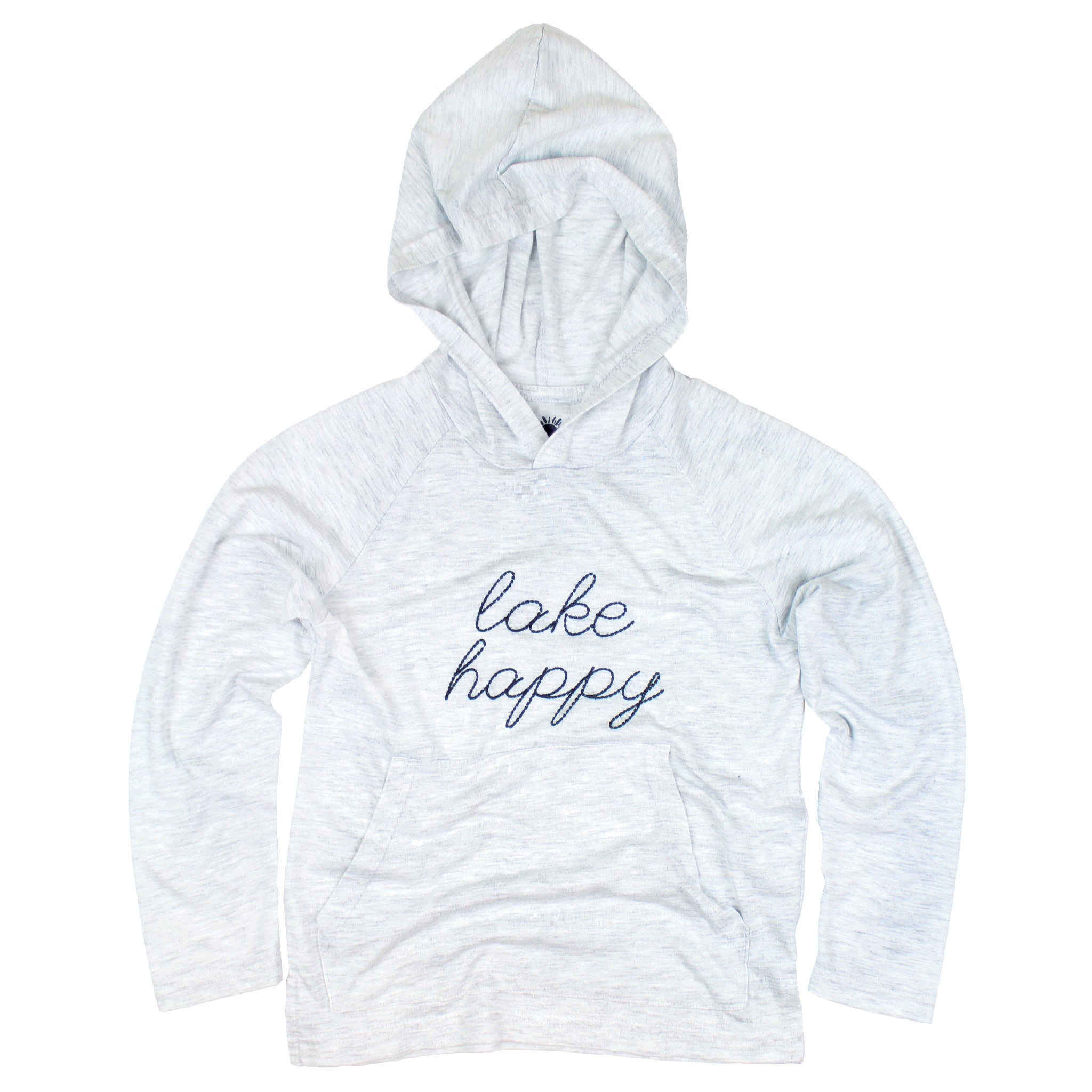 Lake Happy Youth Long Sleeve Hooded T-shirt Heather Grey Script Logo