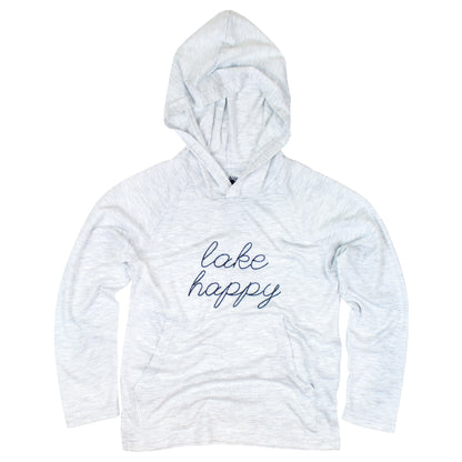 Lake Happy Youth Long Sleeve Hooded T-shirt Heather Grey Script Logo