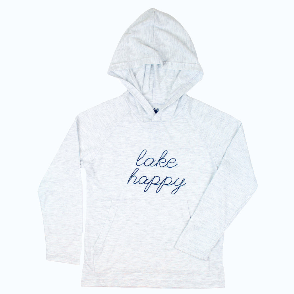 Lake Happy Youth Long Sleeve Hooded T-shirt Heather Grey Script Logo
