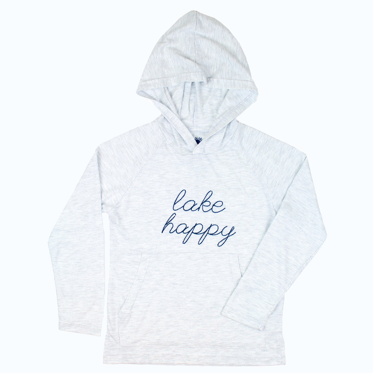 Lake Happy Youth Long Sleeve Hooded T-shirt Heather Grey Script Logo