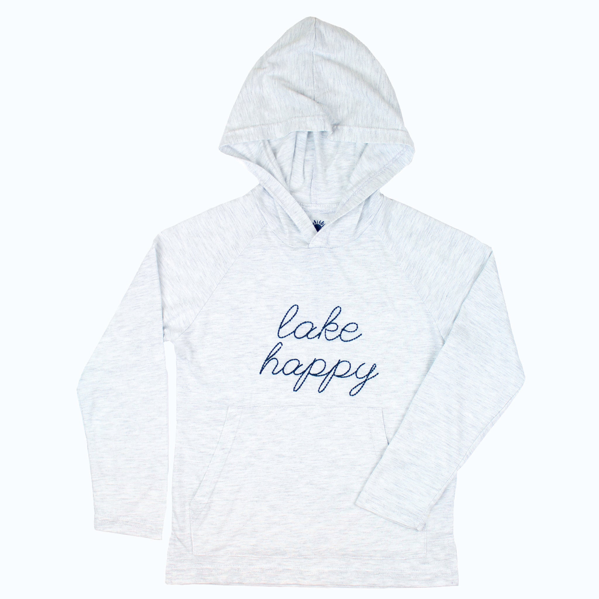 Lake Happy Youth Long Sleeve Hooded T-shirt Heather Grey Script Logo