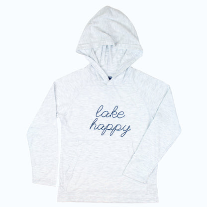 Lake Happy Youth Long Sleeve Hooded T-shirt Heather Grey Script Logo