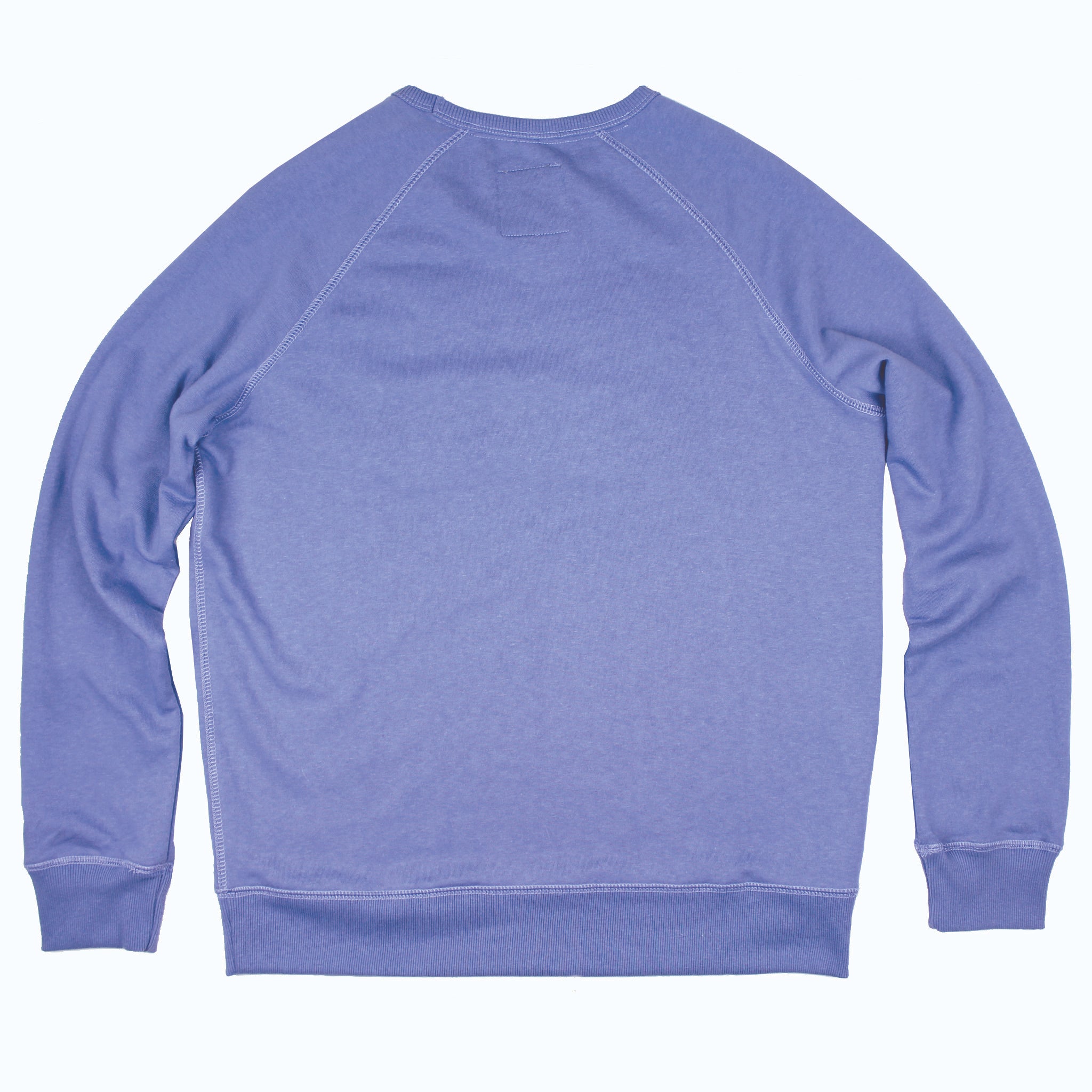 Lake Happy Crew Neck Sweatshirt Bleached Denim White Chenille Logo Design