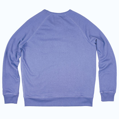 Lake Happy Crew Neck Sweatshirt Bleached Denim White Chenille Logo Design