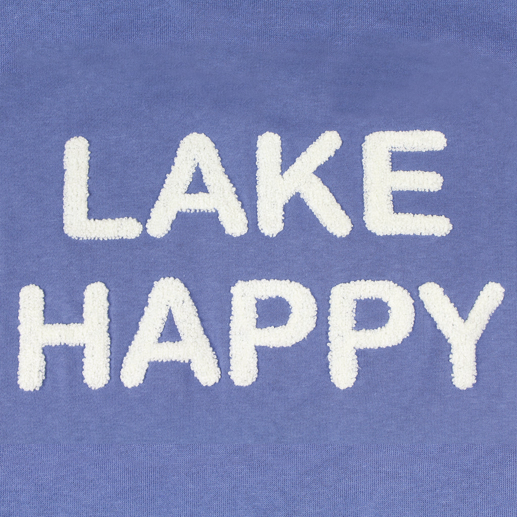 Lake Happy Crew Neck Sweatshirt Bleached Denim White Chenille Logo Design