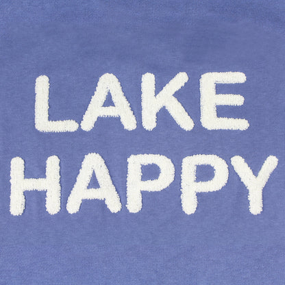 Lake Happy Crew Neck Sweatshirt Bleached Denim White Chenille Logo Design