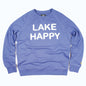 Lake Happy Crew Neck Sweatshirt Bleached Denim White Chenille Logo Design