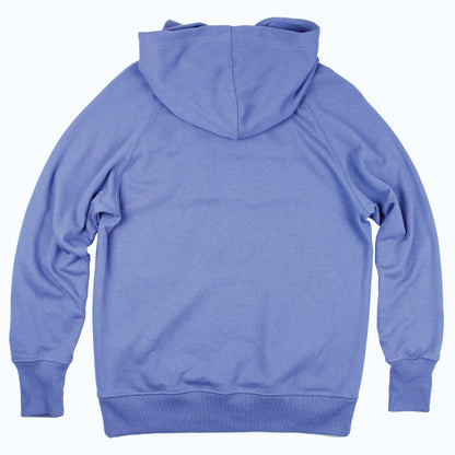 Lake Happy Hooded Sweatshirt Bleached Denim White Chenille Logo Design