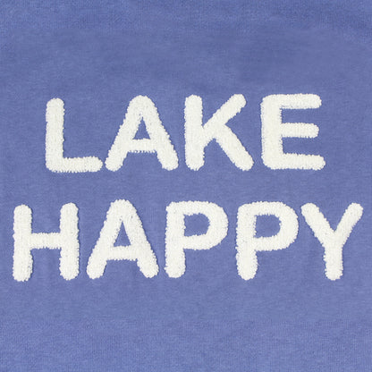 Lake Happy Hooded Sweatshirt Bleached Denim White Chenille Logo Design