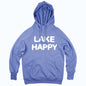 Lake Happy Hooded Sweatshirt Bleached Denim White Chenille Logo Design