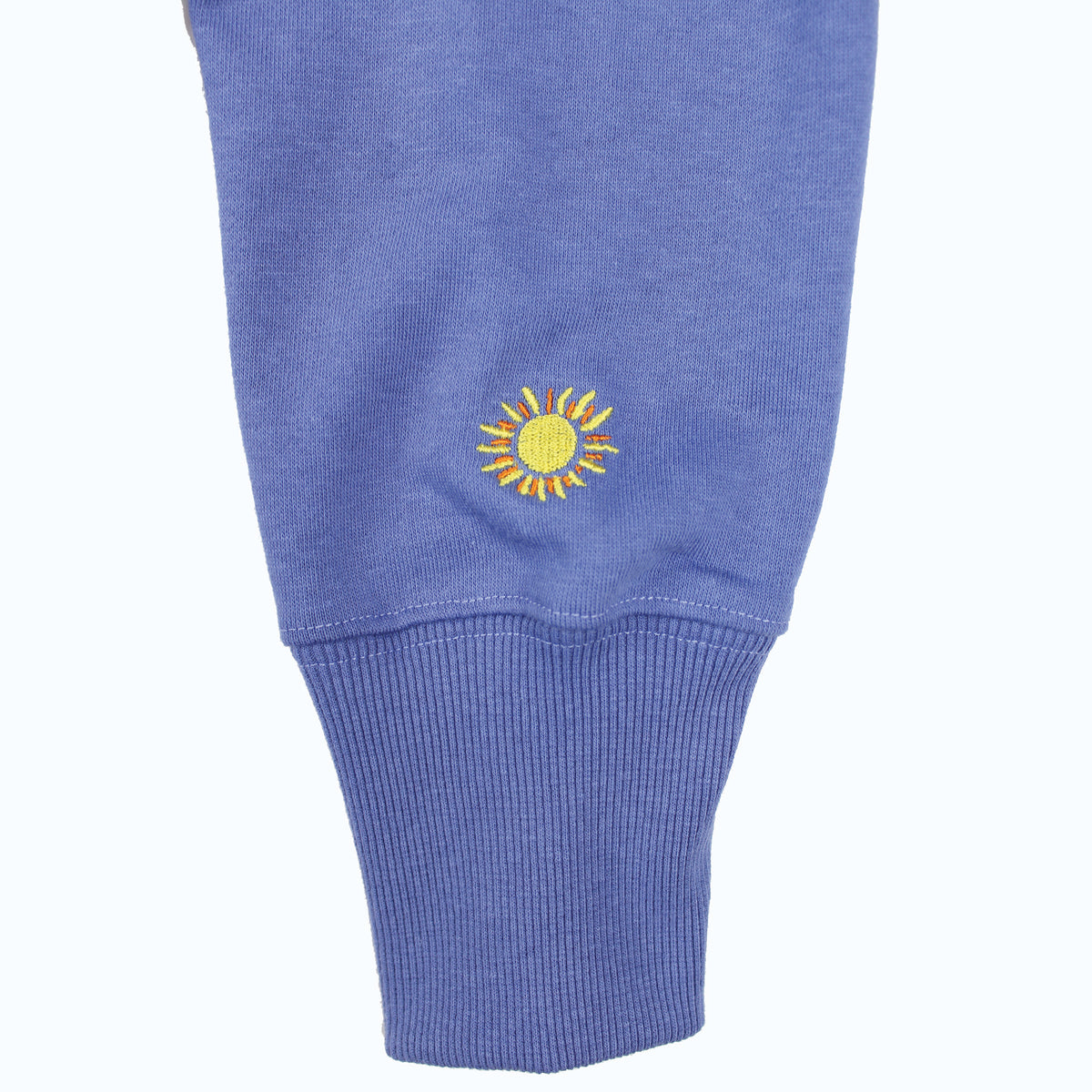 Lake Happy Hooded Sweatshirt Bleached Denim White Chenille Logo Design