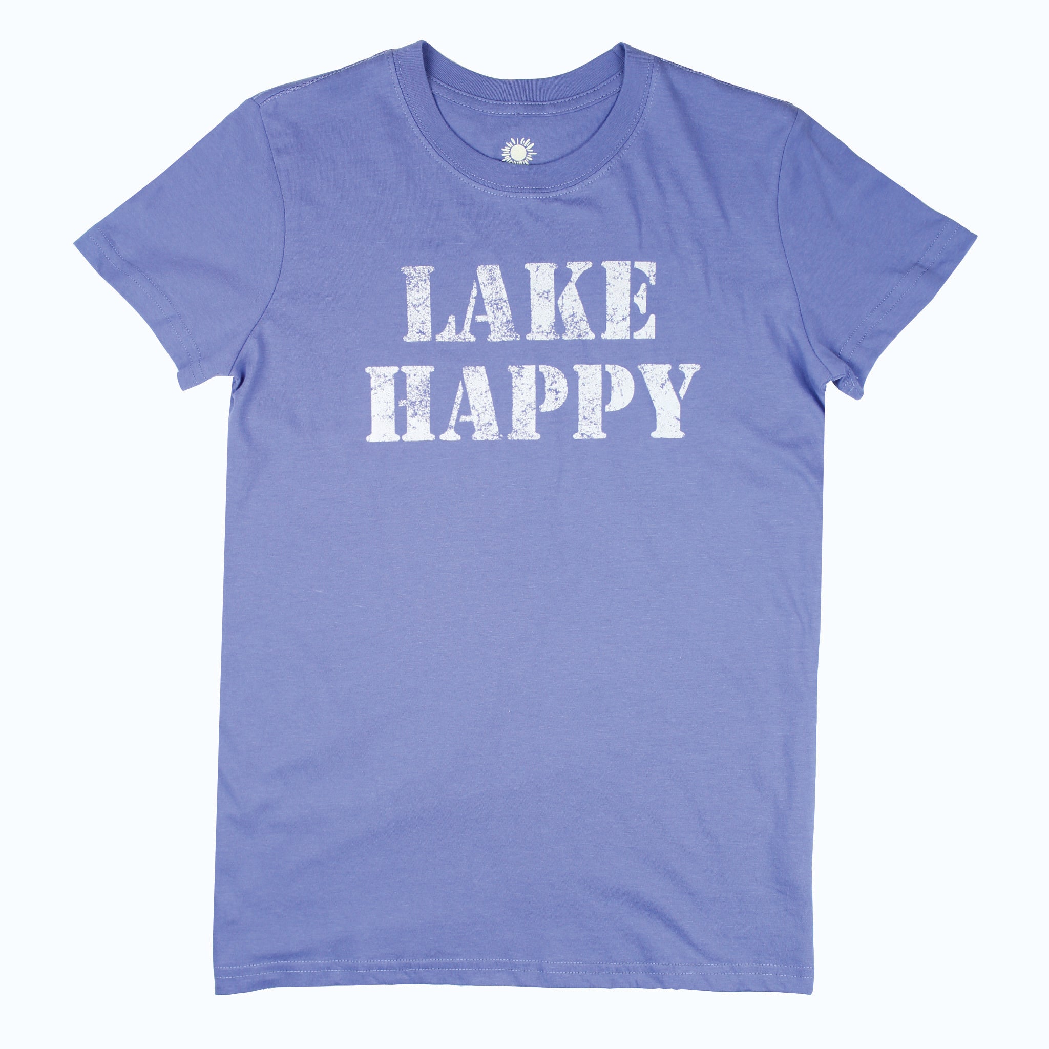 Lake Happy Short Sleeve Classic T-shirt Bleached Denim Stencil Logo Design