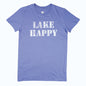 Lake Happy Short Sleeve Classic T-shirt Bleached Denim Stencil Logo Design
