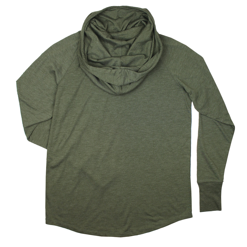 Lake Happy Long Sleeve Hooded Cowl Neck T-shirt Moss Green